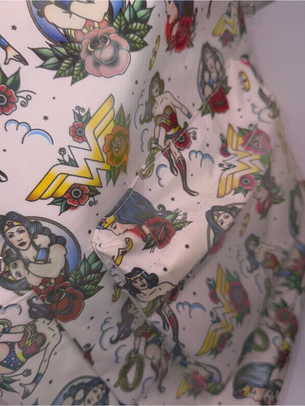 Loungefly DC Wonder Woman Tattoo Print Backpack Cream Red Black - Picture 8 of 11
